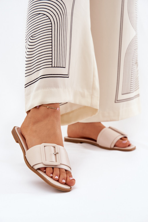 lygiapadžiai Moteriškos šlepetės Eko   su sagtimis smėlio spalvos Bamma