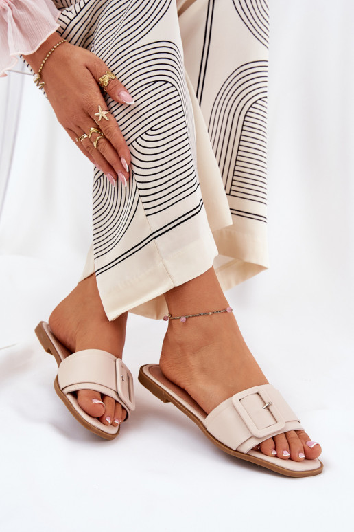 lygiapadžiai Moteriškos šlepetės Eko   su sagtimis smėlio spalvos Bamma