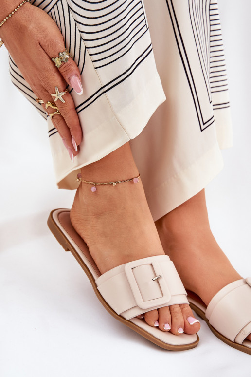 lygiapadžiai Moteriškos šlepetės Eko   su sagtimis smėlio spalvos Bamma