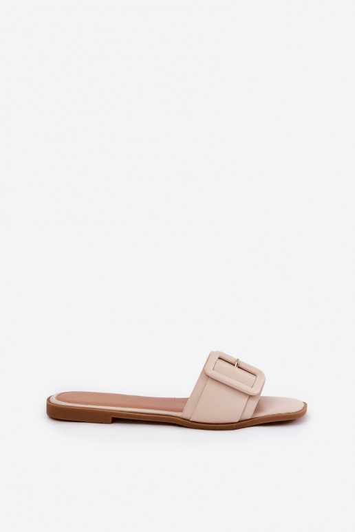 lygiapadžiai Moteriškos šlepetės Eko   su sagtimis smėlio spalvos Bamma