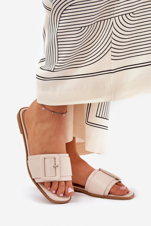 lygiapadžiai Moteriškos šlepetės Eko   su sagtimis smėlio spalvos Bamma