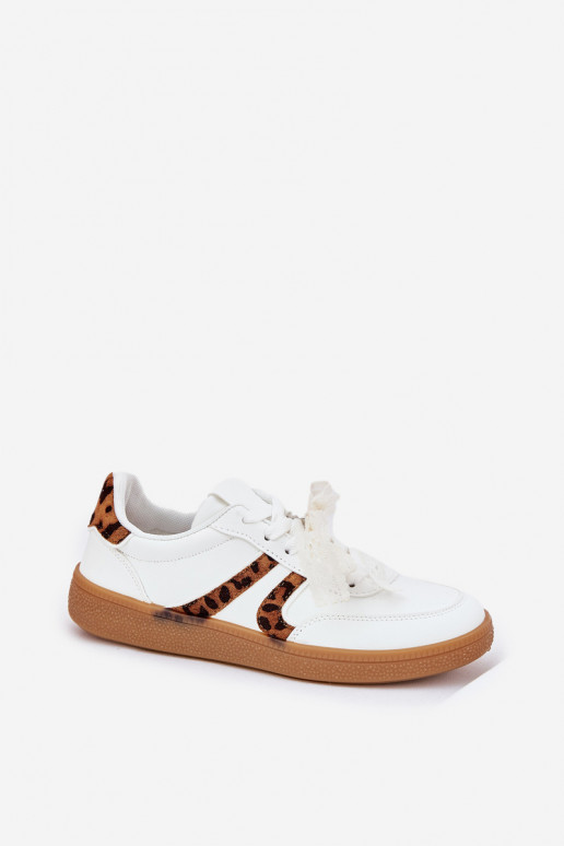 Žemi sneaker modelio batai Moteriškos su nėriniais ir leopardų raštais baltos spalvos Zielle