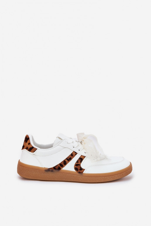 Žemi sneaker modelio batai Moteriškos su nėriniais ir leopardų raštais baltos spalvos Zielle