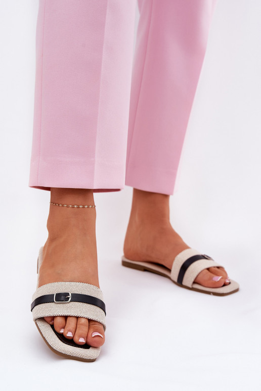 lygiapadžiai Moteriškos šlepetės su dirželiais I su sagtelėmis smėlio spalvos-Juodos spalvos Zilina