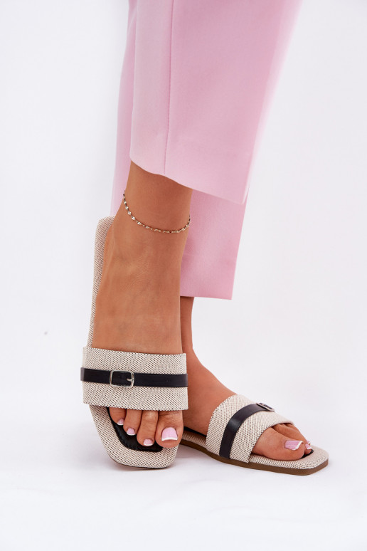 lygiapadžiai Moteriškos šlepetės su dirželiais I su sagtelėmis smėlio spalvos-Juodos spalvos Zilina