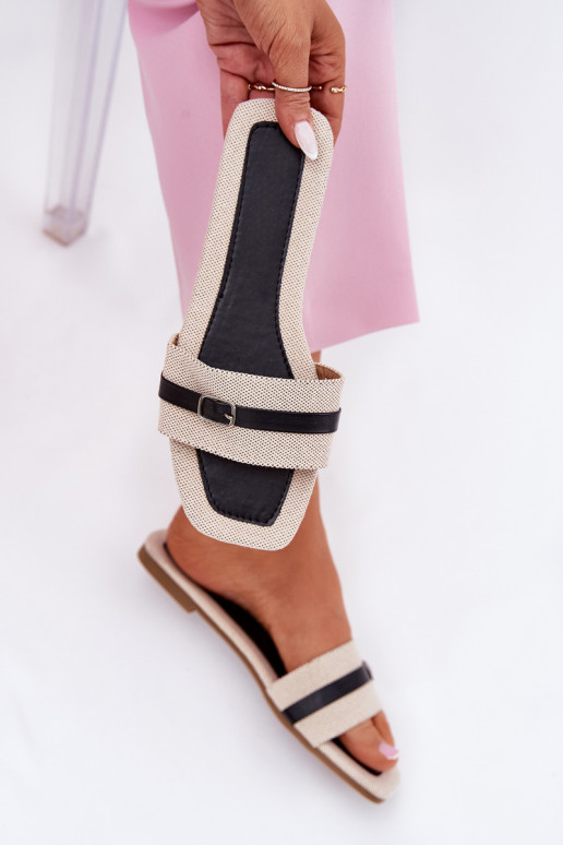 lygiapadžiai Moteriškos šlepetės su dirželiais I su sagtelėmis smėlio spalvos-Juodos spalvos Zilina