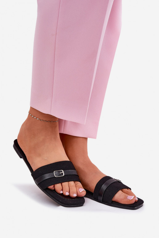 lygiapadžiai Moteriškos šlepetės su dirželiais I su sagtelėmis Juodos spalvos Zilina