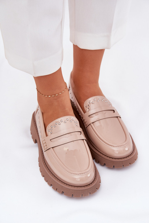 moteriški mokasinai su lako efektu  smėlio spalvos Nallae