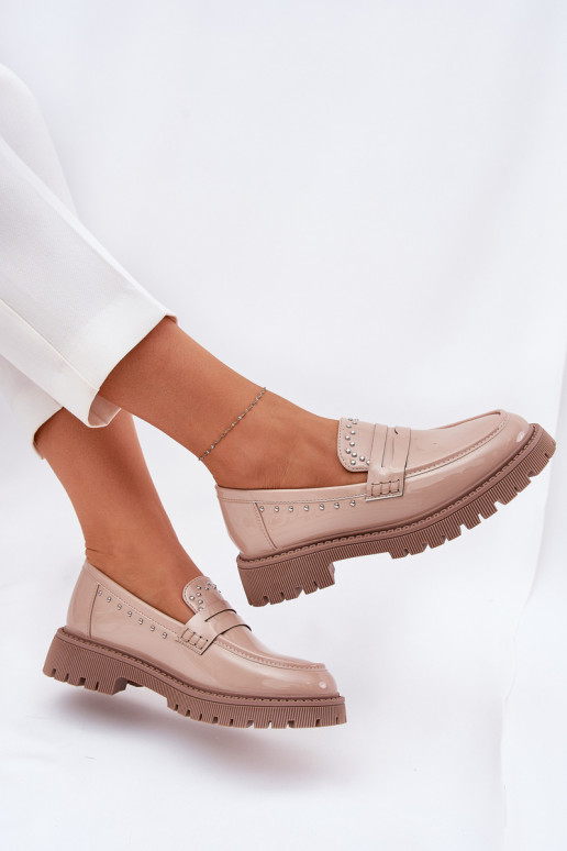 moteriški mokasinai su lako efektu  smėlio spalvos Nallae