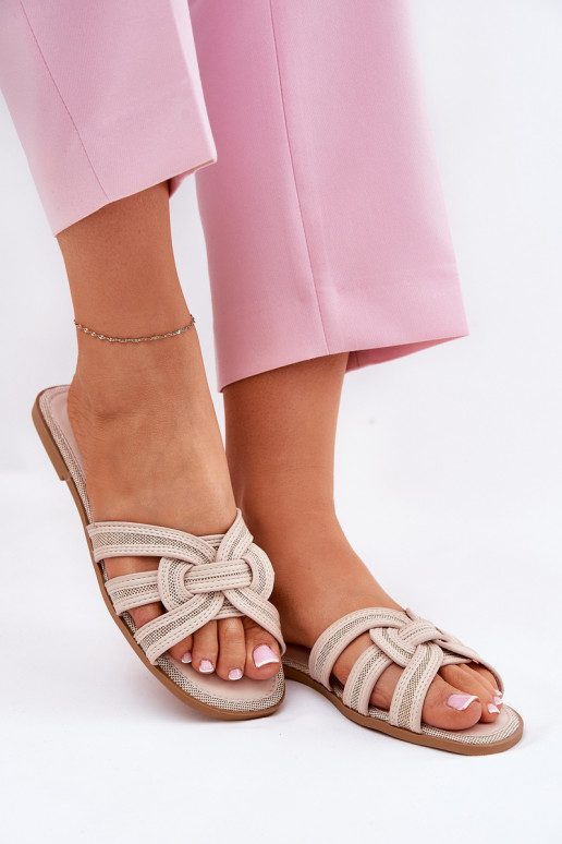 Šlepetės  Z Przeplatającymi Się Paskami smėlio spalvos Acimine