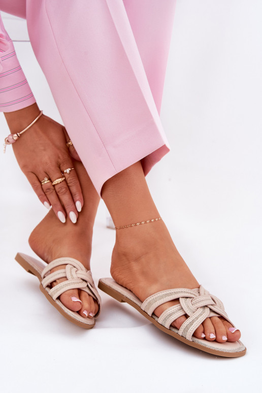 Šlepetės  Z Przeplatającymi Się Paskami smėlio spalvos Acimine