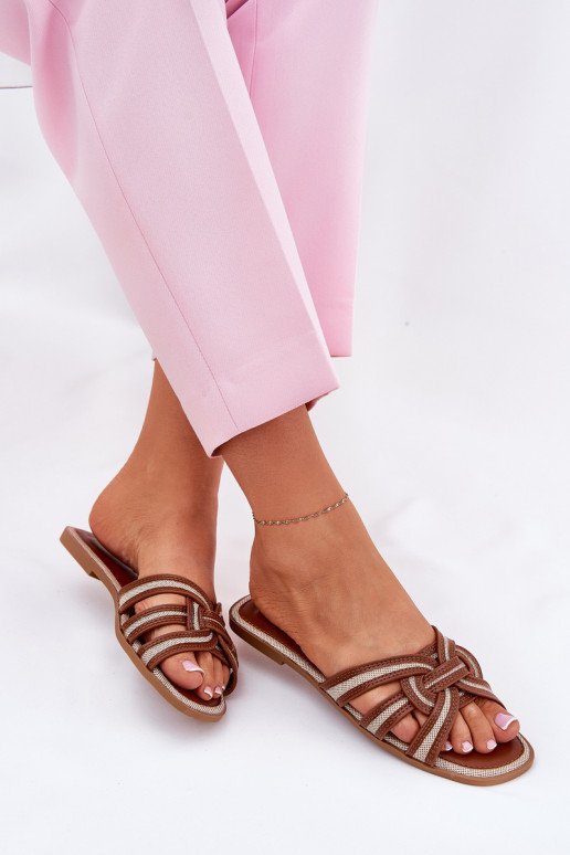 Šlepetės  Z Przeplatającymi Się Paskami rudos spalvos Acimine