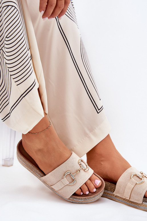 Moteriškos šlepetės su platforma su aukso spalvos detalėmis  smėlio spalvos Morisela