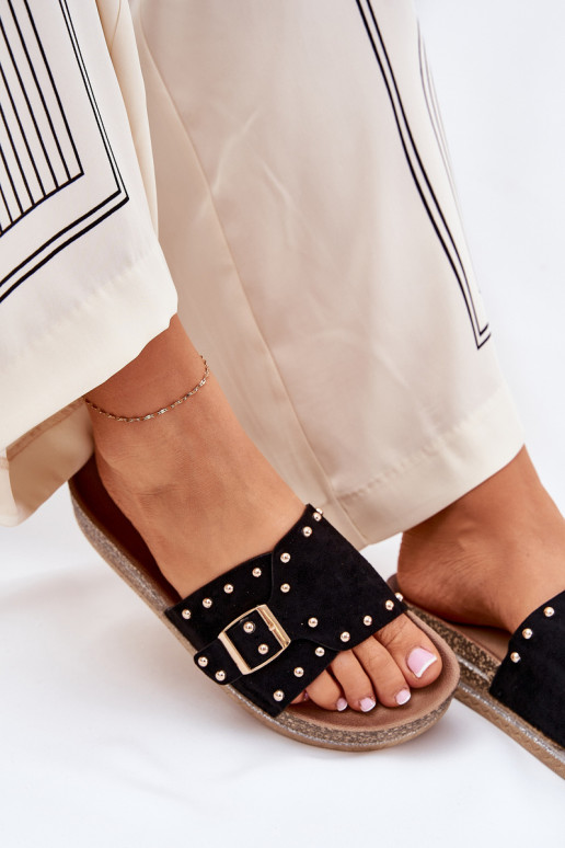 Moteriškos šlepetės su platforma su sagtimis  Juodos spalvos Nusithia