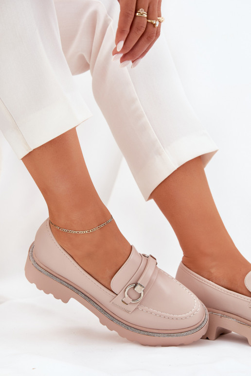 moteriški mokasinai Dekoruotos Cyrkoniami smėlio spalvos Patina