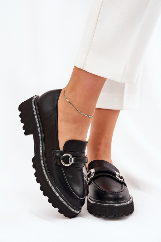 moteriški mokasinai Dekoruotos Cyrkoniami Juodos spalvos Patina