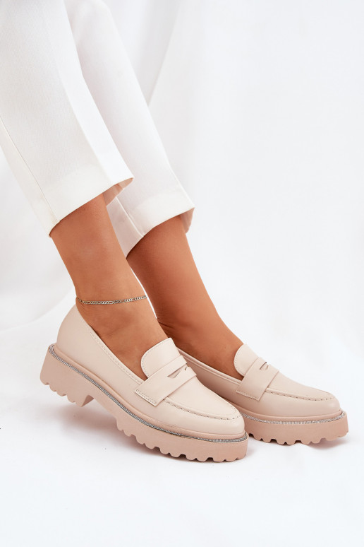 moteriški mokasinai Eko   su tviskančiomis akutėmis smėlio spalvos Wilamla