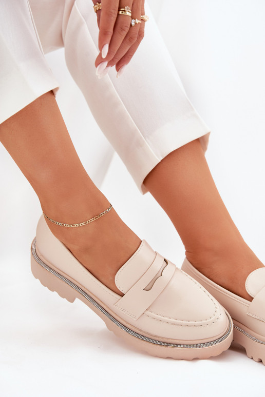 moteriški mokasinai Eko   su tviskančiomis akutėmis smėlio spalvos Wilamla