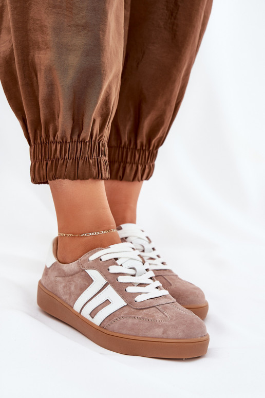  modelio batai sportiniai bateliai iš zomšos Vinceza 79517 smėlio spalvos