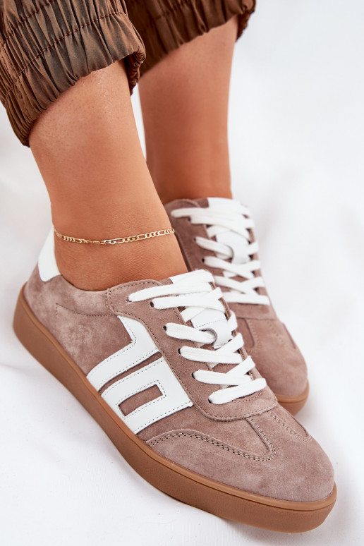  modelio batai sportiniai bateliai iš zomšos Vinceza 79517 smėlio spalvos