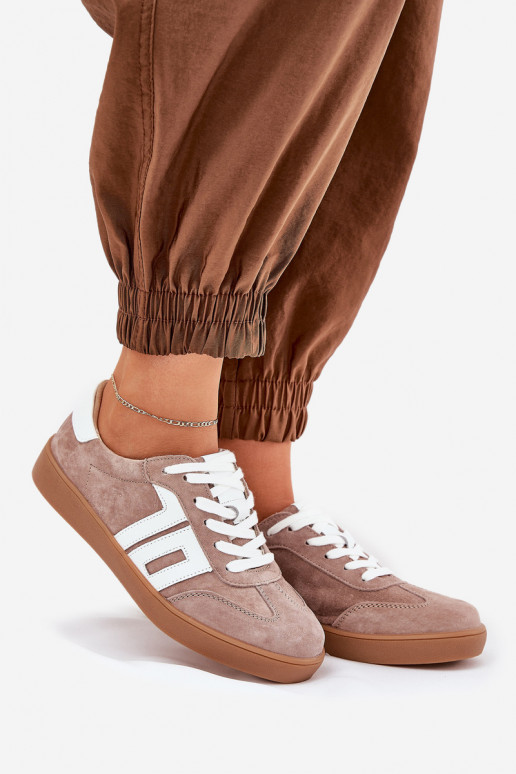  modelio batai sportiniai bateliai iš zomšos Vinceza 79517 smėlio spalvos