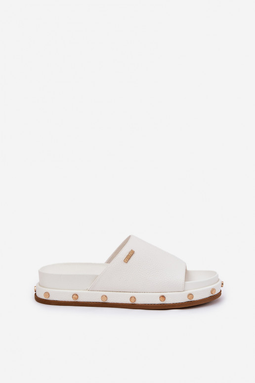 Moteriškos šlepetės su platforma su kniedėmis Big Star RR274216 baltos spalvos