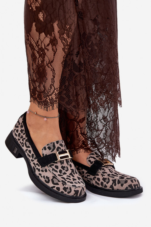 Zomšiniai mokasinai  su leopardo kailio raštais Vinceza 66792 pilkos spalvos