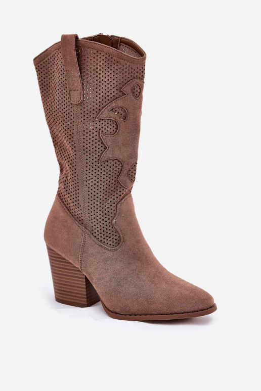 su aužūro elementais ilgaauliai batai kaubojiško stiliaus su kulniukais S.Barski HY51-606 rudos spalvos