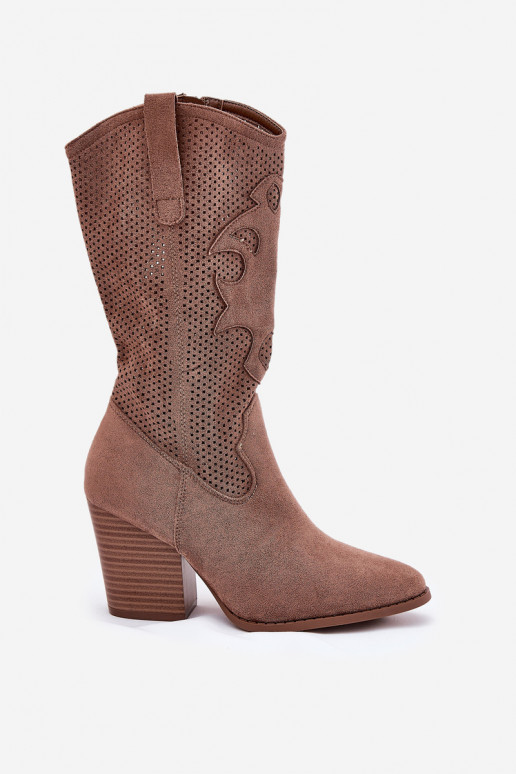 su aužūro elementais ilgaauliai batai kaubojiško stiliaus su kulniukais S.Barski HY51-606 rudos spalvos