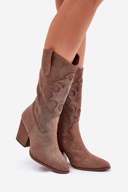 su aužūro elementais ilgaauliai batai kaubojiško stiliaus su kulniukais S.Barski HY51-606 rudos spalvos