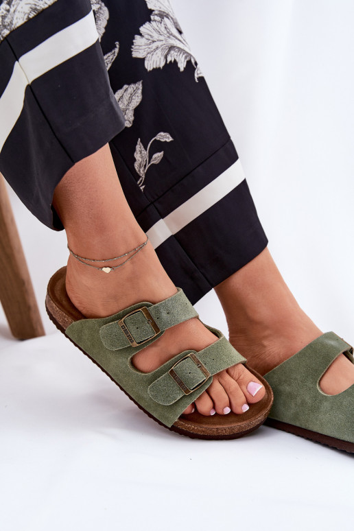 Moteriškos zomšinės šlepetės su sagtimis Big Star RR274A393 žalios spalvos