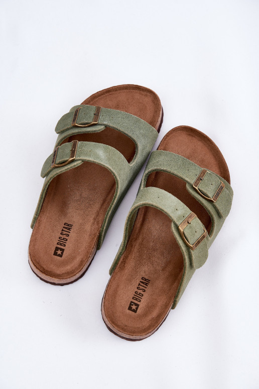 Moteriškos zomšinės šlepetės su sagtimis Big Star RR274A393 žalios spalvos