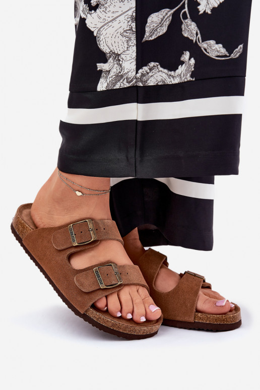 Moteriškos zomšinės šlepetės su sagtimis Big Star RR274A394 rudos spalvos