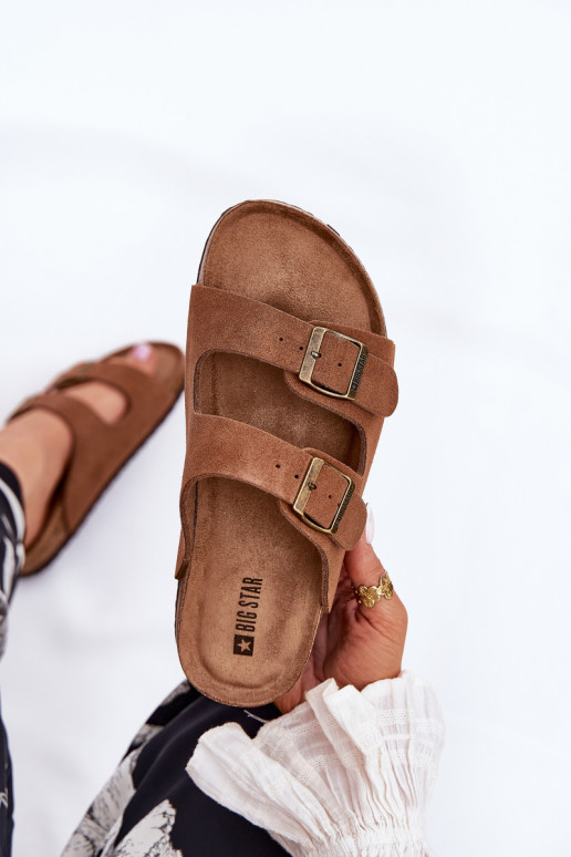 Moteriškos zomšinės šlepetės su sagtimis Big Star RR274A394 rudos spalvos