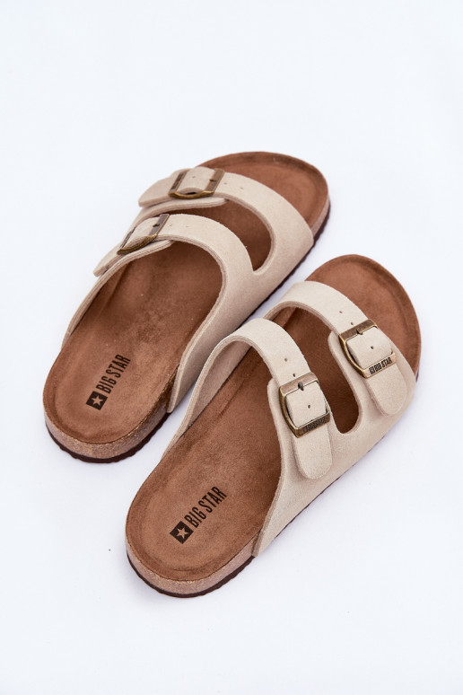 Moteriškos smėlio spalvos zomšinės šlepetės su sagtimis Big Star RR274A391