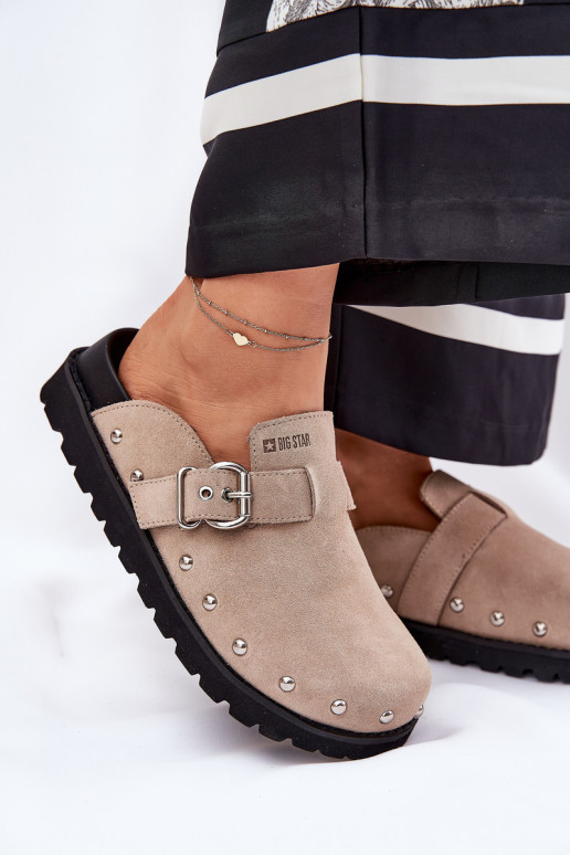 zomšinės šlepetės   su platforma Big Star RR274A376 smėlio spalvos