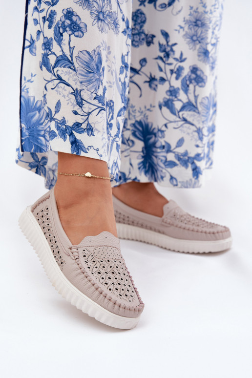   moteriški mokasinai su ažūro elementais Vinceza 88028 smėlio spalvos