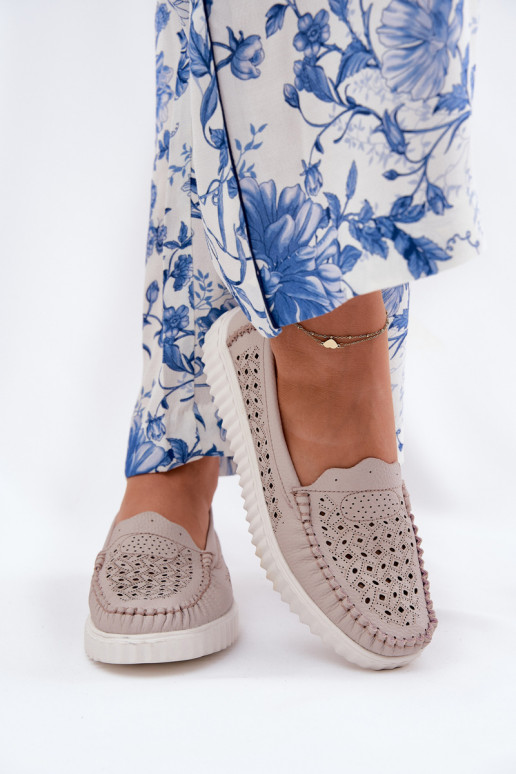   moteriški mokasinai su ažūro elementais Vinceza 88028 smėlio spalvos