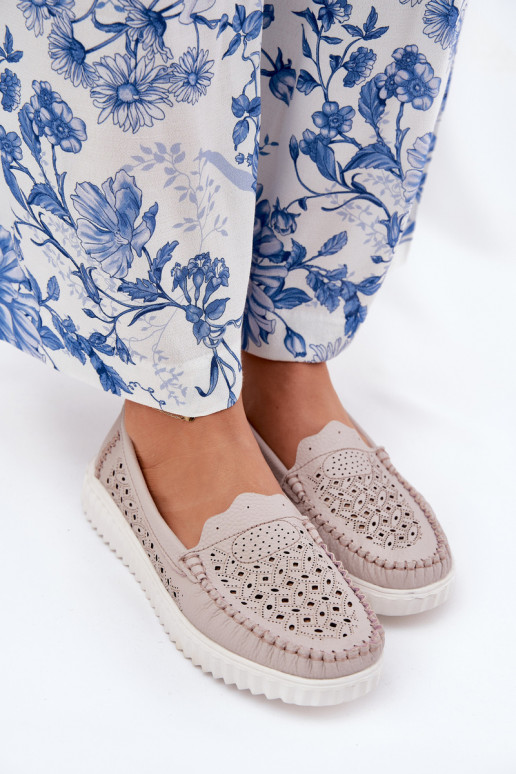   moteriški mokasinai su ažūro elementais Vinceza 88028 smėlio spalvos