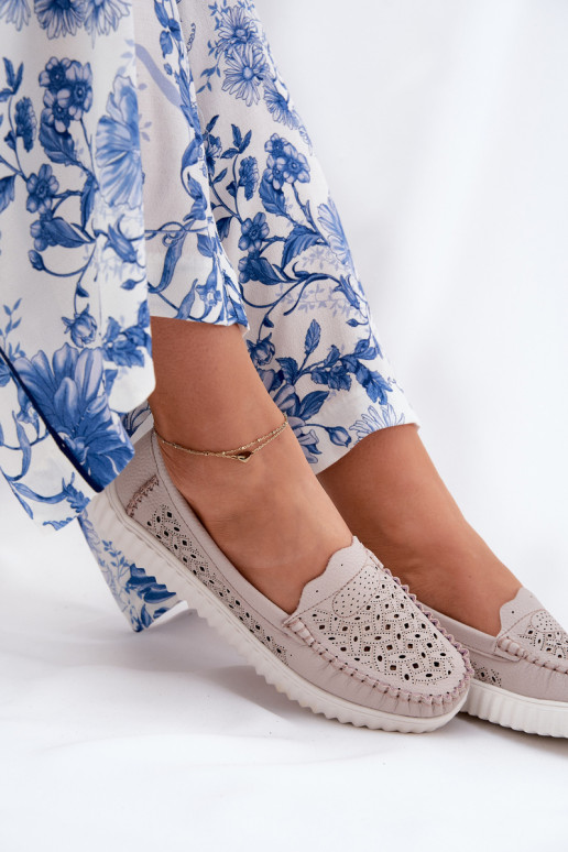   moteriški mokasinai su ažūro elementais Vinceza 88028 smėlio spalvos