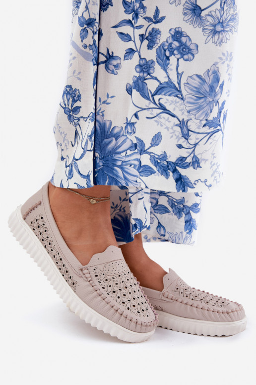   moteriški mokasinai su ažūro elementais Vinceza 88028 smėlio spalvos