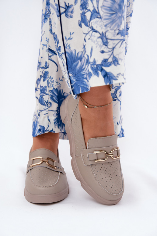 moteriški mokasinai   Ze aukso spalvosm Detalem Vinceza 88007 smėlio spalvos