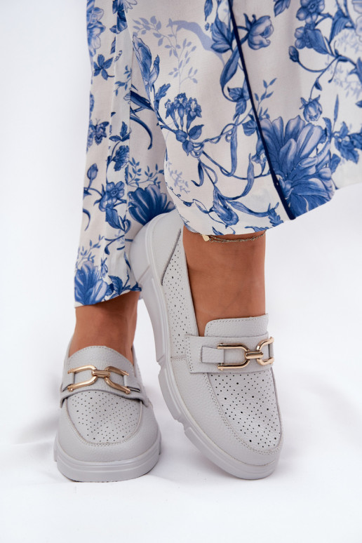 moteriški mokasinai   Ze aukso spalvosm Detalem Vinceza 88007 pilkos spalvos