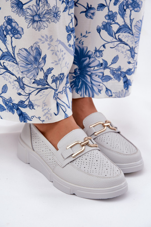 moteriški mokasinai   Ze aukso spalvosm Detalem Vinceza 88007 pilkos spalvos