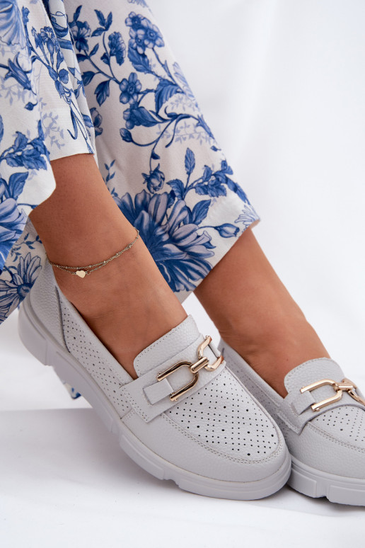 moteriški mokasinai   Ze aukso spalvosm Detalem Vinceza 88007 pilkos spalvos