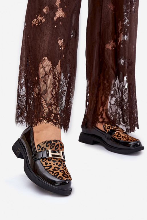 Oda Lakuoti mokasinai su leopardo kailio raštais Vinceza 66790 juodos spalvos