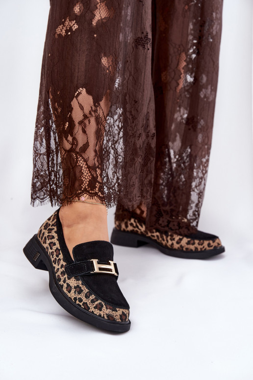 Zomšiniai mokasinai Moteriškas su leopardo kailio raštais Vinceza 66791 juodos spalvos