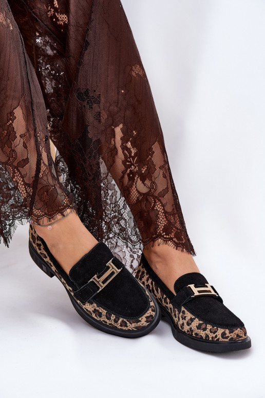 Zomšiniai mokasinai Moteriškas su leopardo kailio raštais Vinceza 66791 juodos spalvos