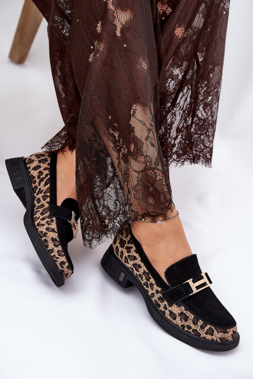 Zomšiniai mokasinai Moteriškas su leopardo kailio raštais Vinceza 66791 juodos spalvos