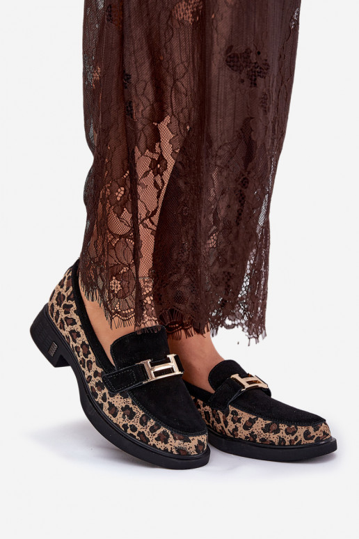 Zomšiniai mokasinai Moteriškas su leopardo kailio raštais Vinceza 66791 juodos spalvos